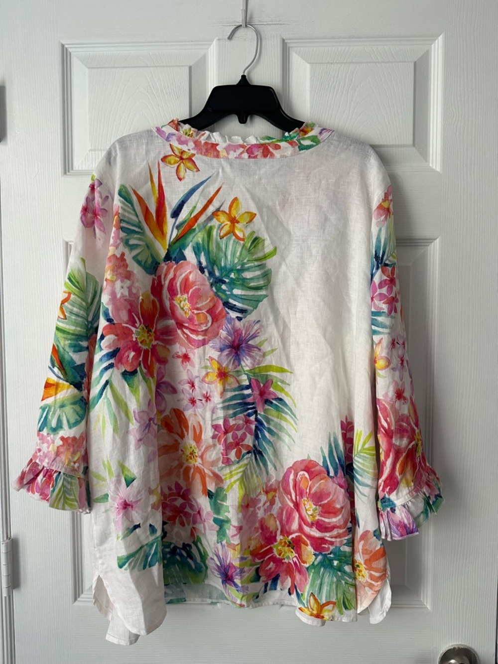 JOHN MARK SPRING FLING BLOUSE 100% LINENN 3/4SLEEVE FLORAL WHITE & MULTI SIZE 2X - Picture 3 of 7